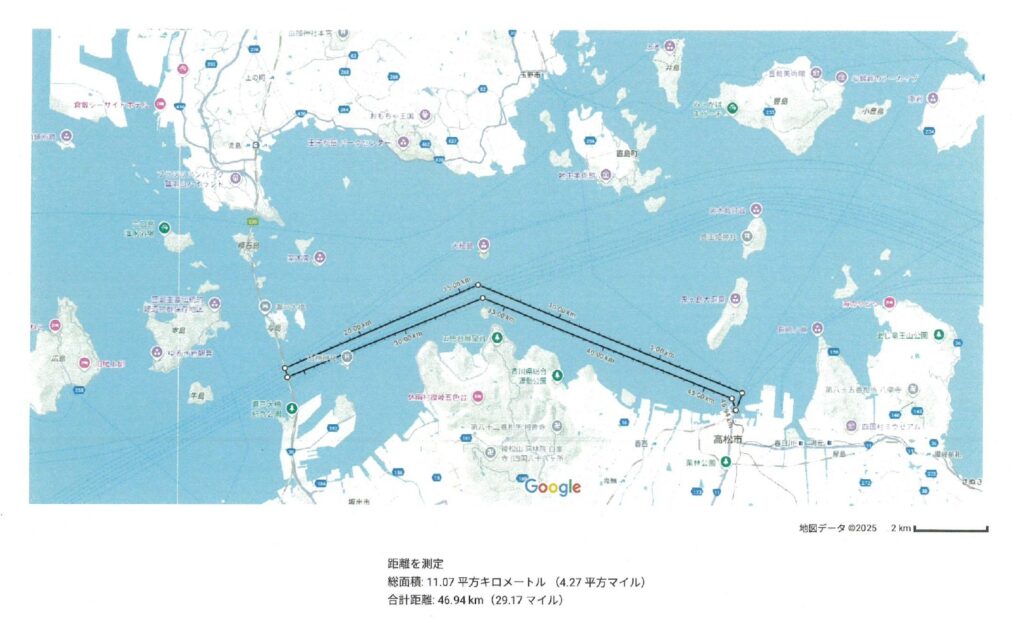 おりんぴあどりーむせと 国際両備フェリー ユニークベニュー 出版記念船上パーティー チャータークルーズ航海図
