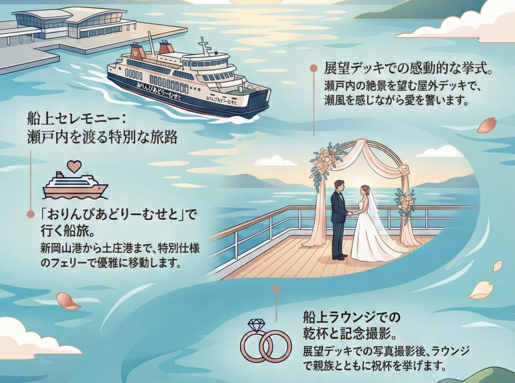 瀬戸内リトリート・デスティネーション　ウエディング　船上結婚式　瀬戸内海を舞台にした新しいウェディングスタイル「船婚（ふなこん）」